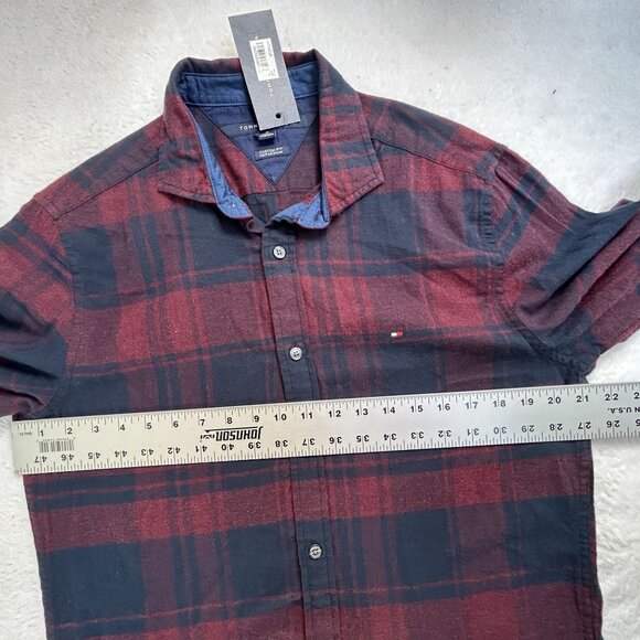 Tommy Hilfiger Mens Custom Fit Long Sleeve Button Up Plaid Shirt Medium Red New - Picture 6 of 7